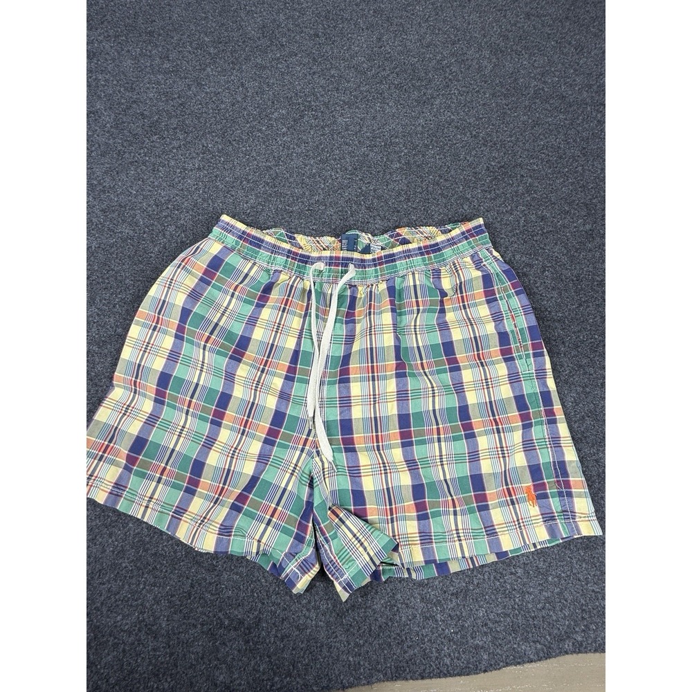 Polo Ralph Lauren‎ Plaid Swim Trunks Board Shorts Men Size Large Lined 4" Inseam